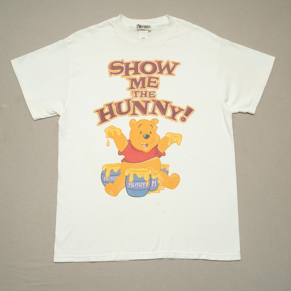 Vintage 90s Walt Disney Winnie the Pooh Show Me Hunny T Shirt Adult L Single USA